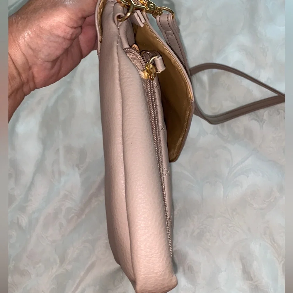 Crossbody purse with both baby changing pad & place for baby wipes, in Taupe/tan